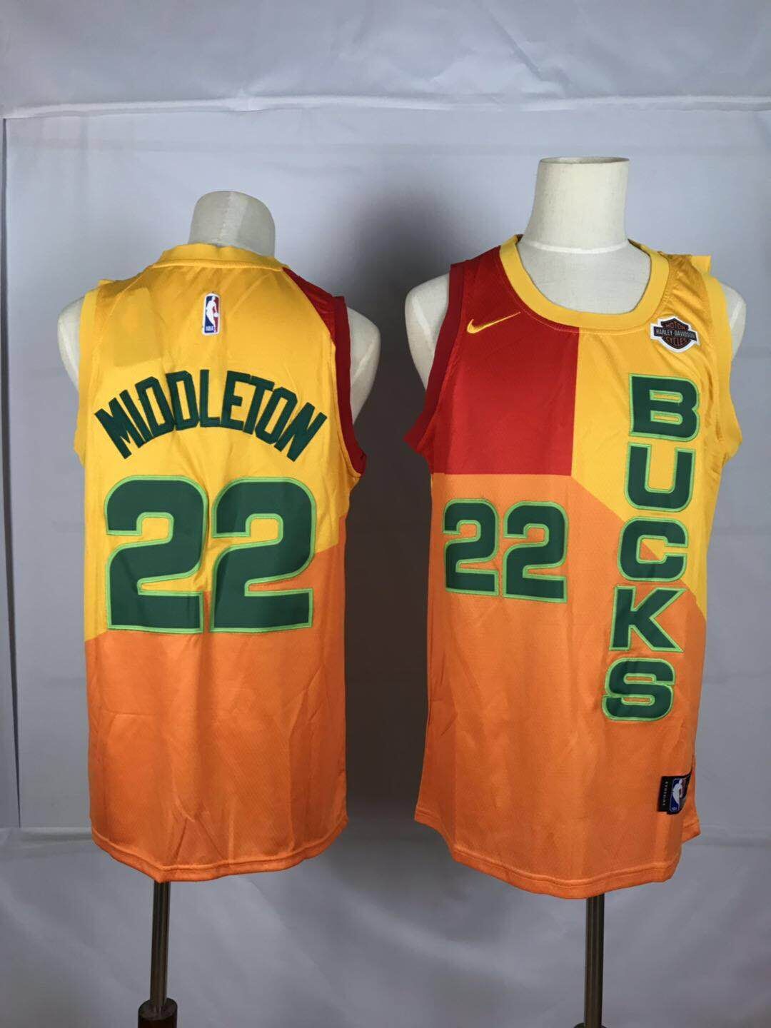 Men Milwaukee Bucks #22 Middleton yellow Nike NBA Jersey